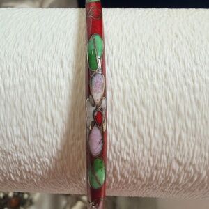 Red Enamel Floral Cloisonné Bangle Bracelet